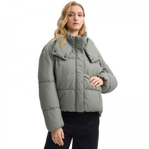 WOMEN’S WARM PUFFY COAT WITH PU – COATED HOOD, PADDED JACKET STYLE