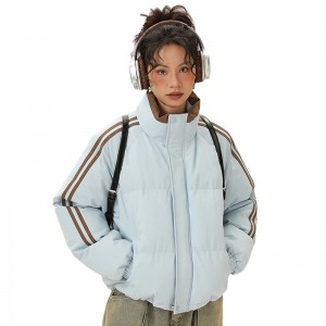 WOMEN’S WARM PUFFY COAT WITH SPORTS – STYLE MOTORCYCLE STAND COLLAR