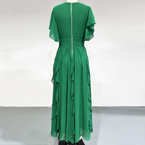 WOMEN’S V NECKED FRILLY DRESS EVENING DRESS