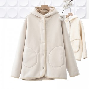 WOMEN’S CASUAL HOODED SHERPA FLEECE JACKET