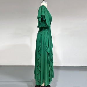 WOMEN’S V NECKED FRILLY DRESS EVENING DRESS