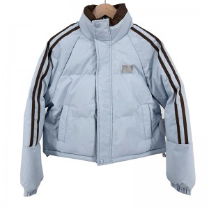 WOMEN’S WARM PUFFY COAT WITH SPORTS – STYLE MOTORCYCLE STAND COLLAR