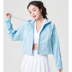 WOMEN’S WOVEN ZIP-UP HOODED SUN PROTECTION SPORTS JACKET