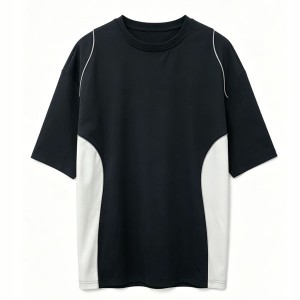 MEN’S SPRING AND SUMMER SPLICED CONTRAST COLOR SHORT-SLEEVE T-SHIRT, BLACK AND WHITE COLOR-BLOCKED  DESIGN