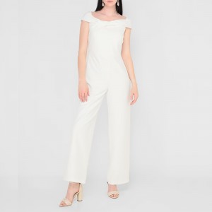 WOMEN’S WHITE ONE-LINE SHOULDER WIDE-LEG JUMPSUIT