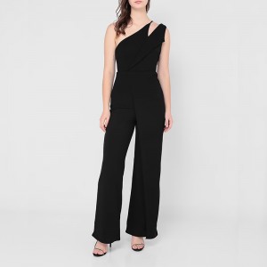 WOMEN’S BLACK ASYMMETRIC LONG SLEEVELESS JUMPSUIT