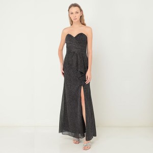 WOMAN’S HIGH-END TEMPERAMENT SPARKLY BLACK SPLIT EVENING DRESS