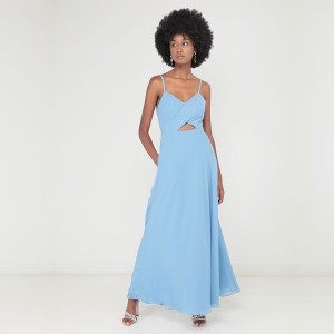 WOMEN’S SLEEVELESS SOLID COLOR FASHION HOLLOW-BACK LONG DRESS