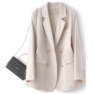 WOMEN’S NEW CASUAL RELAXED TEMPERAMENT DOUBLE BREASTED HIGH SENSE BEIGE SUIT JACKET TOP