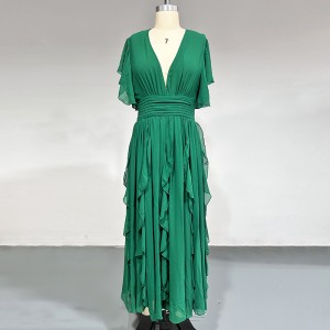 WOMEN’S V NECKED FRILLY DRESS EVENING DRESS