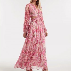 WOMEN’S LONG SLEEVE FLORAL DRESS EVENING GOWN