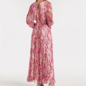 WOMEN’S LONG SLEEVE FLORAL DRESS EVENING GOWN