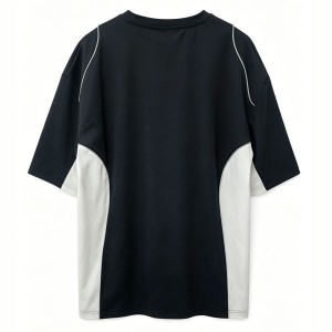 MEN’S SPRING AND SUMMER SPLICED CONTRAST COLOR SHORT-SLEEVE T-SHIRT, BLACK AND WHITE COLOR-BLOCKED  DESIGN