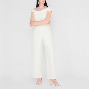 WOMEN’S WHITE ONE-LINE SHOULDER WIDE-LEG JUMPSUIT