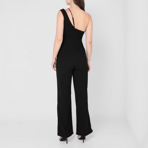 WOMEN’S BLACK ASYMMETRIC LONG SLEEVELESS JUMPSUIT
