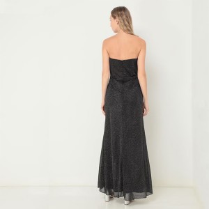 WOMAN’S HIGH-END TEMPERAMENT SPARKLY BLACK SPLIT EVENING DRESS