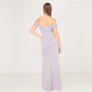 WOMEN’S PURPLE ONE-SHOULDER SLIT PLEATED EVENING GOWN LONG DRESS