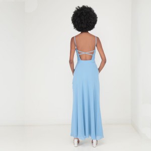 WOMEN’S SLEEVELESS SOLID COLOR FASHION HOLLOW-BACK LONG DRESS