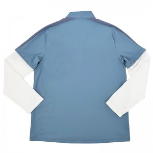 MEN’S SUMMER ELASTIC COMFORTABLE STAND UP COLLAR HALF ZIPPER GOLF SPORTS COLOR CONTRAST FAKE TWO PIECE LONG-SLEEVED T-SHIRT TOP