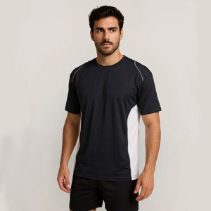 MEN’S SPRING AND SUMMER SPLICED CONTRAST COLOR SHORT-SLEEVE T-SHIRT, BLACK AND WHITE COLOR-BLOCKED  DESIGN