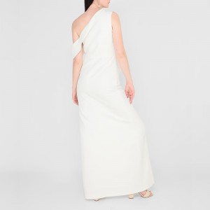 WOMEN’S ONE-SHOULDER LONG SPLIT FISH TAIL TEXTURE WHITE DRESS