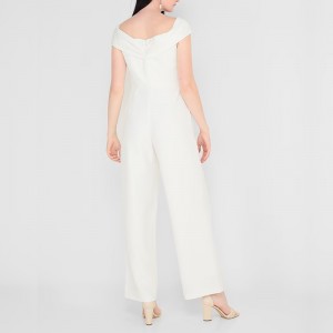 WOMEN’S WHITE ONE-LINE SHOULDER WIDE-LEG JUMPSUIT