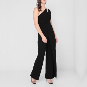 WOMEN’S BLACK ASYMMETRIC LONG SLEEVELESS JUMPSUIT