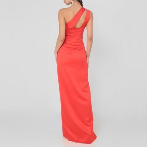 WOMEN’S LONG ONE-SHOULDER SLIT FLOOR-LENGTH SLIMMING PARTY DRESS EVENING GOWN