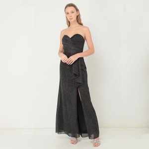WOMAN’S HIGH-END TEMPERAMENT SPARKLY BLACK SPLIT EVENING DRESS
