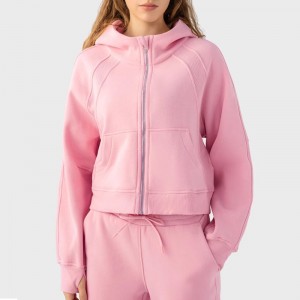 WOMEN’S KNIT HOODED SPORTS ZIPPER JACKET