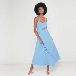 WOMEN’S SLEEVELESS SOLID COLOR FASHION HOLLOW-BACK LONG DRESS
