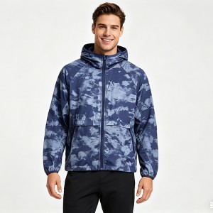 MEN’S WOVEN TIE-DYE PRINTED HOODED ZIP-UP SPORTS JACKET