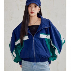 WOMEN’S WOVEN COLOR-BLOCKED HOODED ZIP-UP SPORTS JACKET