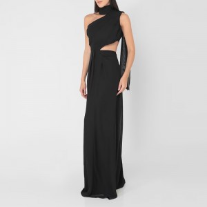 STYLISH FLOOR-LENGTH PARTY DRESS WITH NECK WRAP