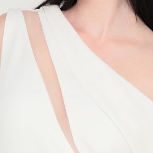 WOMEN’S ONE-SHOULDER LONG SPLIT FISH TAIL TEXTURE WHITE DRESS
