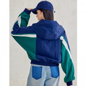 WOMEN’S WOVEN COLOR-BLOCKED HOODED ZIP-UP SPORTS JACKET