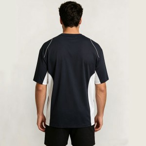 MEN’S SPRING AND SUMMER SPLICED CONTRAST COLOR SHORT-SLEEVE T-SHIRT, BLACK AND WHITE COLOR-BLOCKED  DESIGN