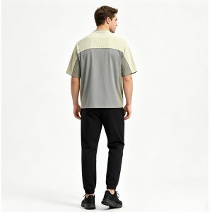 MEN’S COLOR-BLOCKED HALF-ZIP QUICK-DRYING COOL-FEEL OUTDOOR SPORTS SHORT-SLEEVE  T-SHIRT