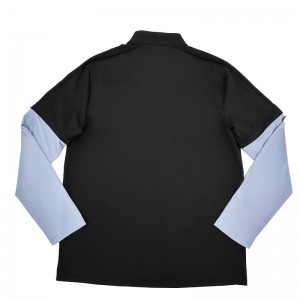 MEN’S SUMMER ELASTIC COMFORTABLE STAND UP COLLAR HALF ZIPPER GOLF SPORTS COLOR CONTRAST FAKE TWO PIECE LONG-SLEEVED T-SHIRT TOP