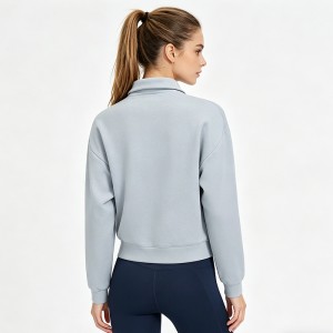WOMEN’S LOOSE-FIT ATHLETIC HALF-ZIP FUNNEL-ZIP FUNNEL-NECK SWEATSHIRT JACKET