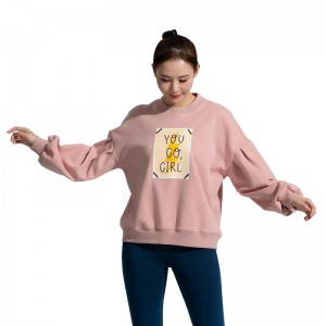 Women’s Round Neck Pink Long Sleeve Sports Sweatshirt Top