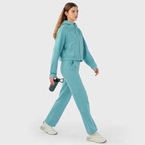 WOMEN’S KNIT HOODED SPORTS ZIPPER JACKET