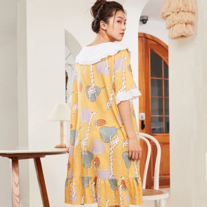 Women’S Summer Printed Doll Collar Nightdress Home Dress, Factory Customization