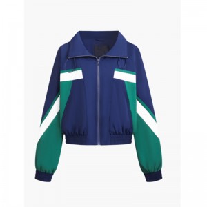 WOMEN’S WOVEN COLOR-BLOCKED HOODED ZIP-UP SPORTS JACKET